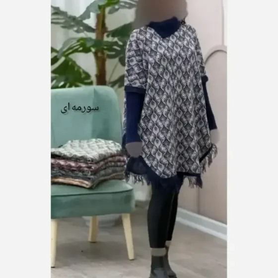 پانچ بافت طرح برگی پالتو آستین کشبافت فری سایز