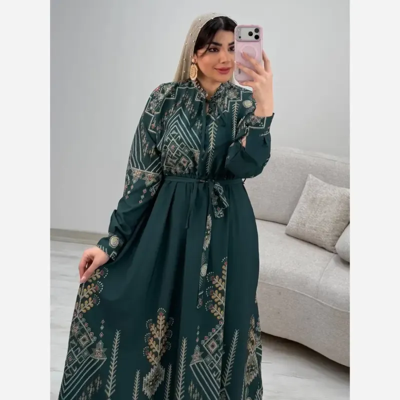 پیراهن ساحلی سنتی زنانه نخی فری سایز سرمهای و کلهغازی - تصویر 4