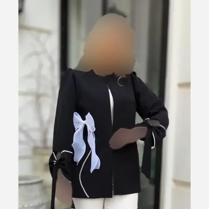 کت پاپیون کرپ مازراتی زنانه رنگ مشکی سرخابی کاربنی - تصویر 15