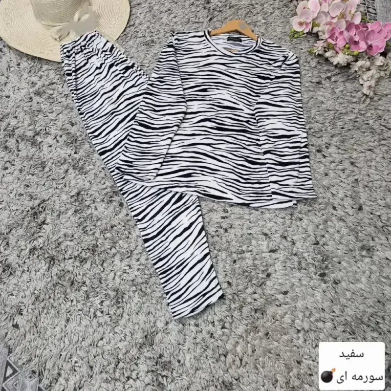 ست بلوز و شلوار مخمل زنانه مدل زبرا فری سایز - تصویر 3
