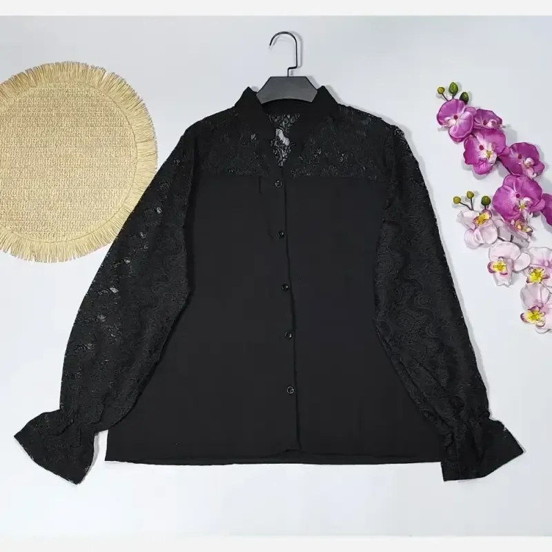 شومیز مجلسی زنانه مدل آیسو جنس کرسپو دانتل اعلاء فری سایز - تصویر 9