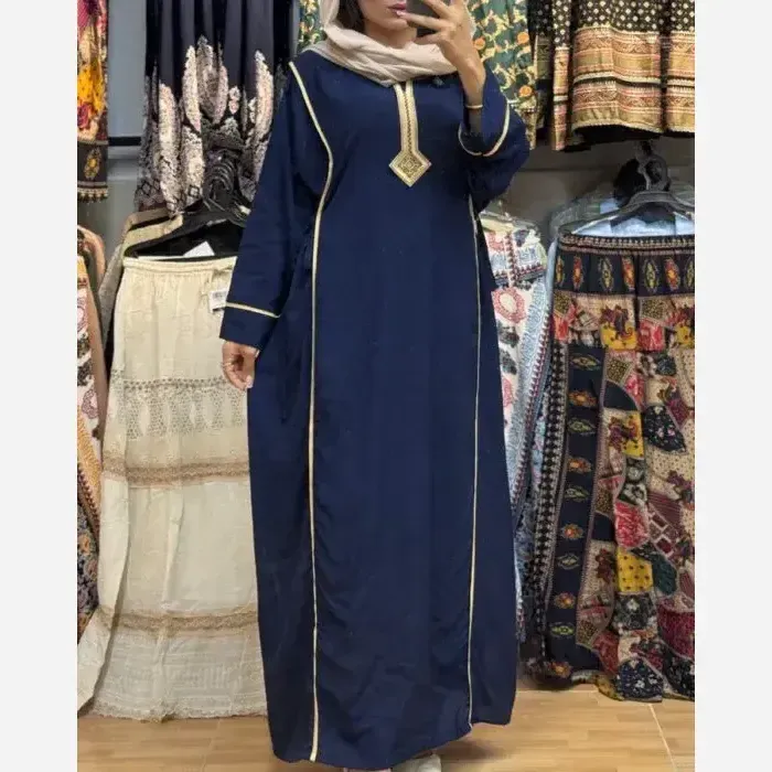 پیراهن نخی یال یقه گلدوزی تک رنگ فری سایز سایز 40 تا 52 - تصویر 2
