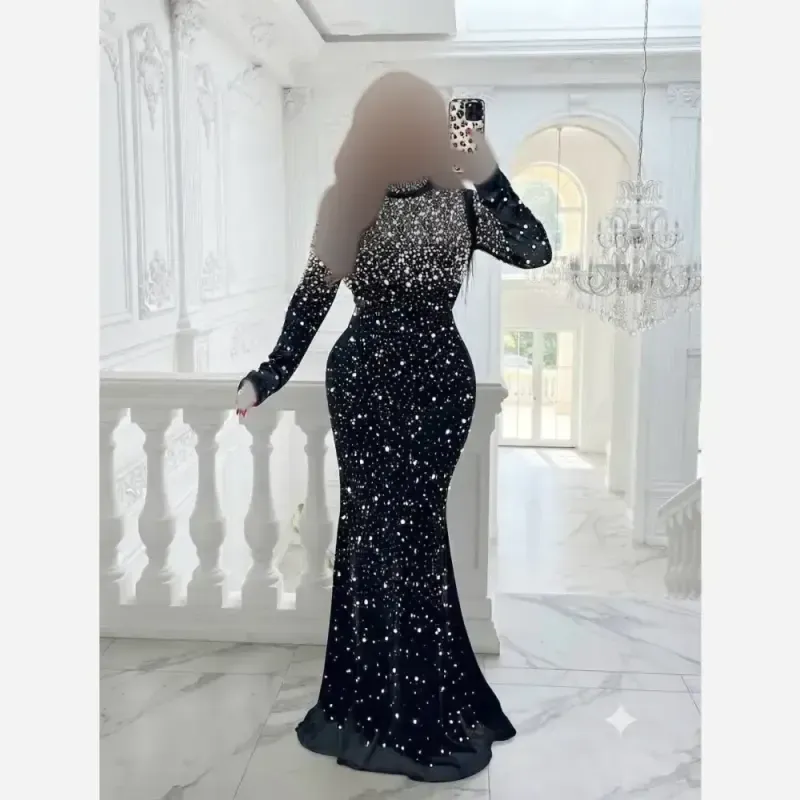 ماکسی مجلسی مدل بهاران جنس مخمل کشی مروارید کوبی و نگین قد 150 - تصویر 3