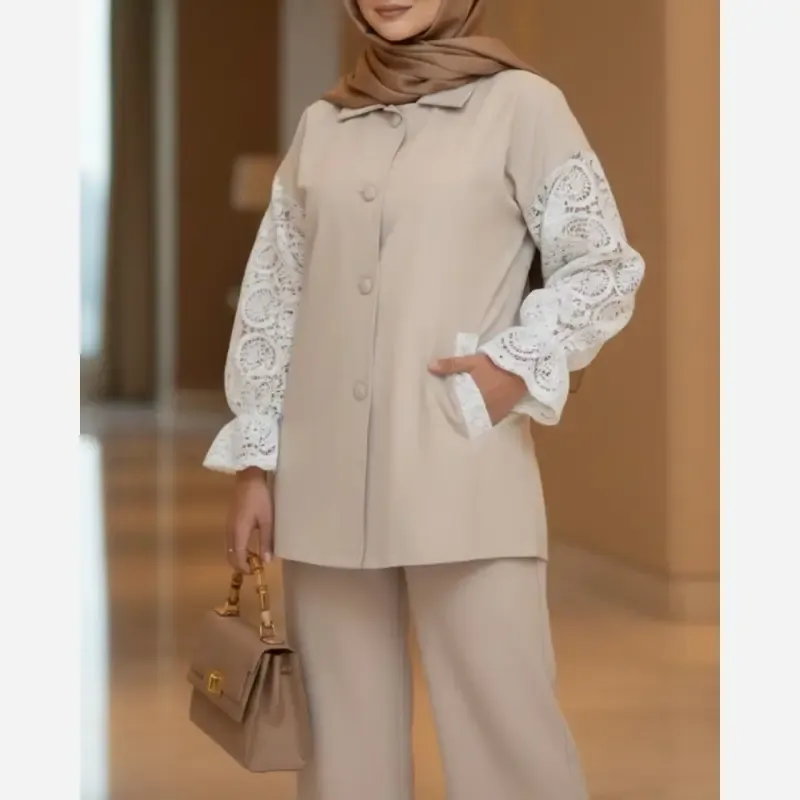 شومیز زنانه لینن آستین دانتل مدل درنا سایز 36 تا 48 - تصویر 2