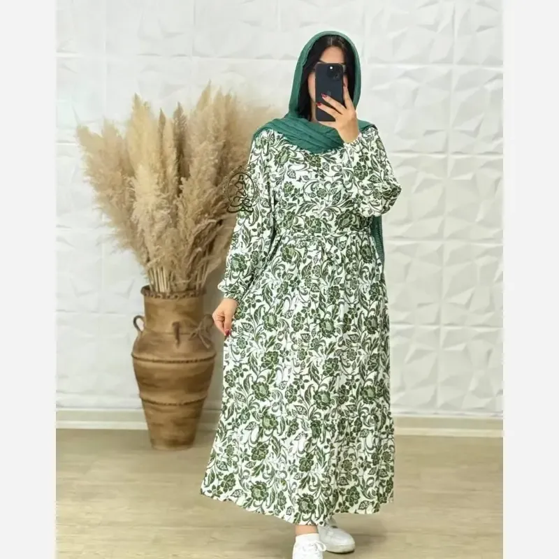 پیراهن ساحلی زنانه جنس کرپ فلور بوگاتی فری سایز قد 136 - تصویر 9