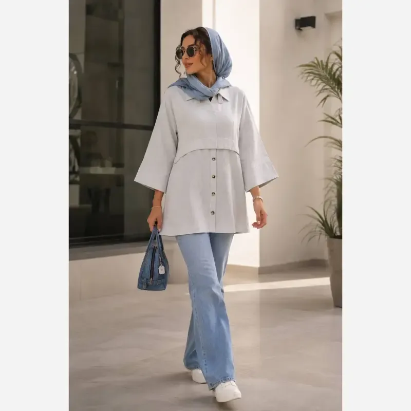 تونیک زنانه لینن مدل پری سایز 38 تا 48 - تصویر 8