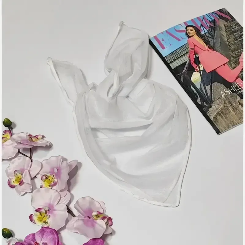 مینی اسکارف توری ساده مشکی سفید کرم ابعاد 70 در 70 جنس تور - تصویر 3