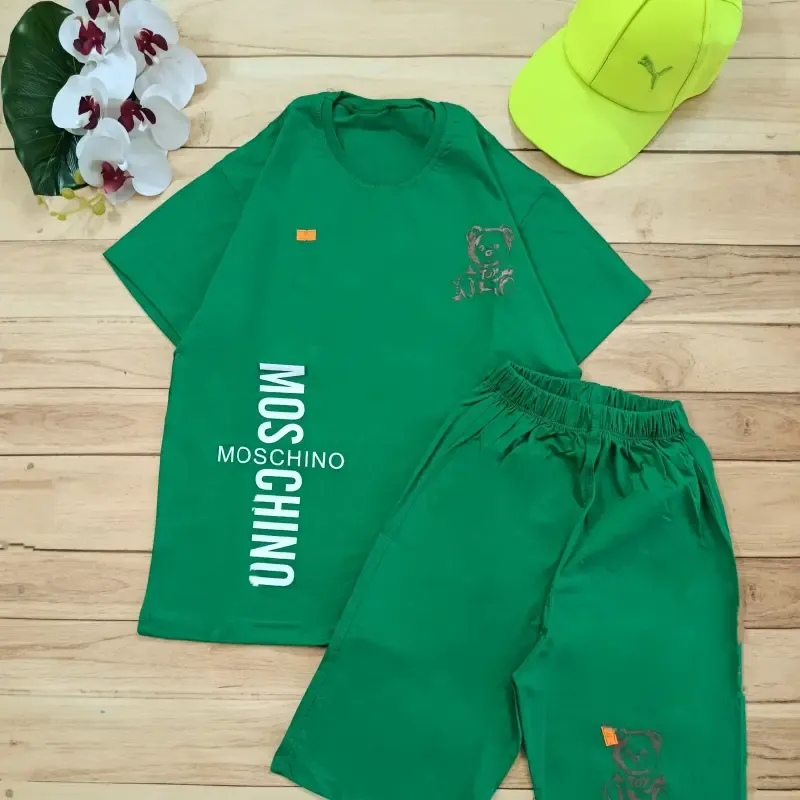 تیشرت و شلوارک بچگانه طرح Moschino پنبه ای قواره لش سایز 60 و 65 - تصویر 4