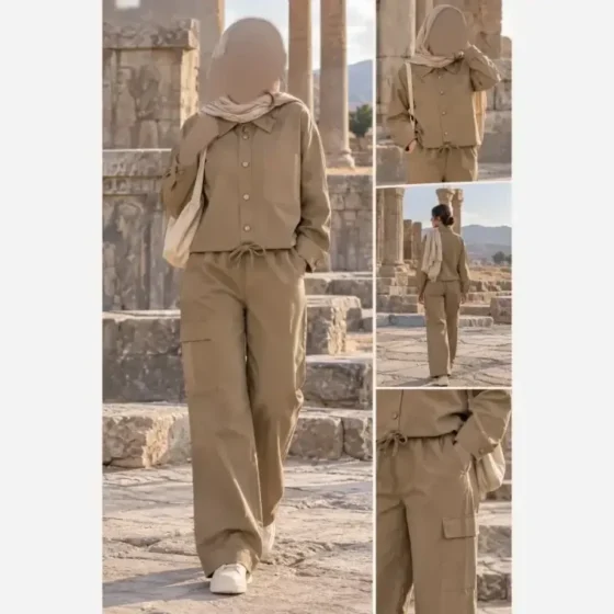 ست پاییزه کت و شلوار بگ کتان درجه یک