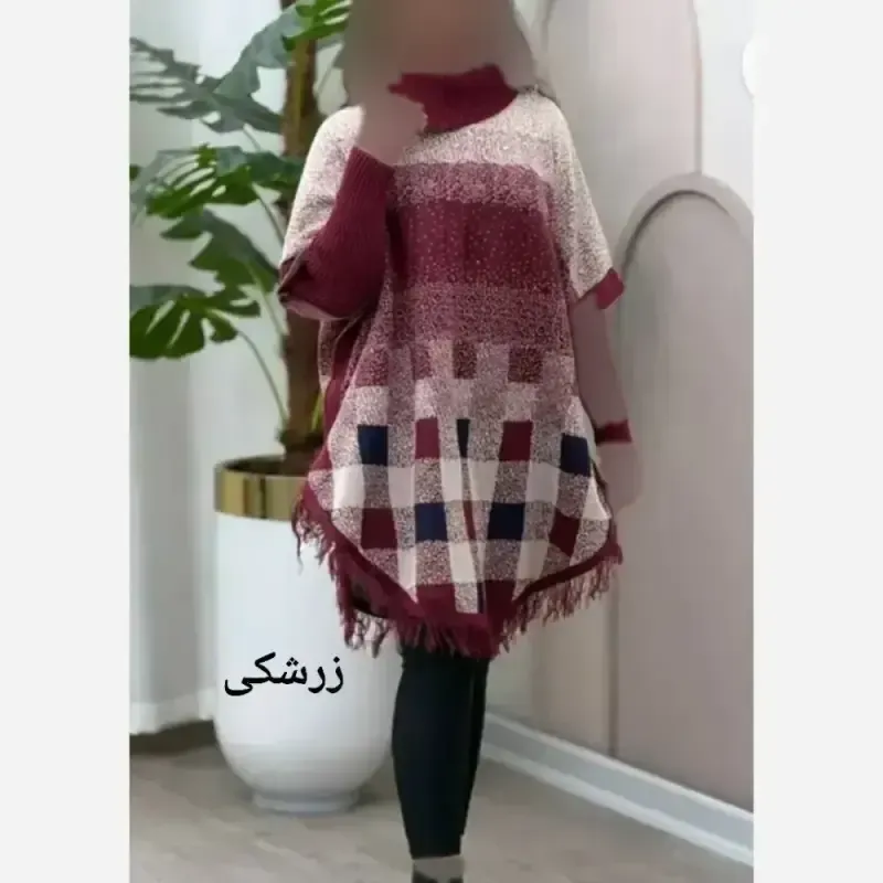 پانچ بافت طرح برفی آستین کشبافت فری سایز - تصویر 7