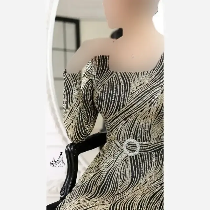 پیراهن ماکسی زنانه سایز بزرگ شاین برجسته کمربنددار قد 150 - تصویر 4