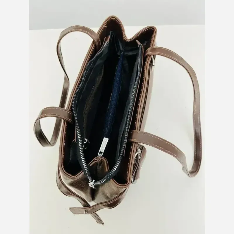 کیف زنانه جادار جنس شرانگ رنگ کرم نسکافه ای شکلاتی مشکی سایز 30 در 20 - تصویر 6