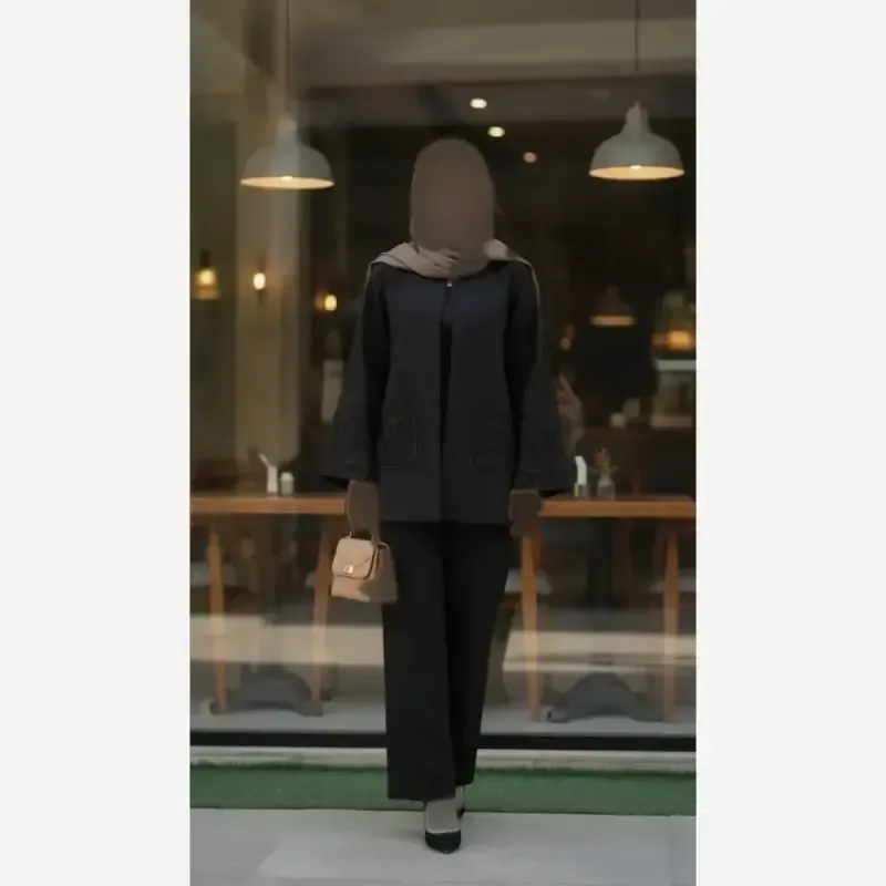 کت و شلوار زنانه طرح لاله جنس مازراتی و آستین فکورا رنگ مشکی - تصویر 5