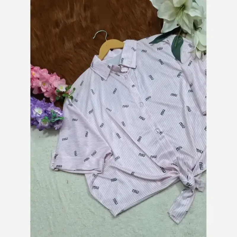 شومیز گره ای راه راه miu میو جنس پری صابونی کریستالی سایز فری سایه 38 تا 48 - تصویر 10