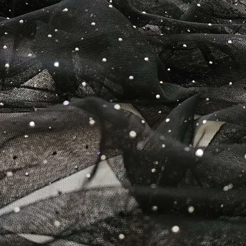 شال مجلسی زنانه مشکی نگین دار توری دور دانتل سایز 170x50 - تصویر 2
