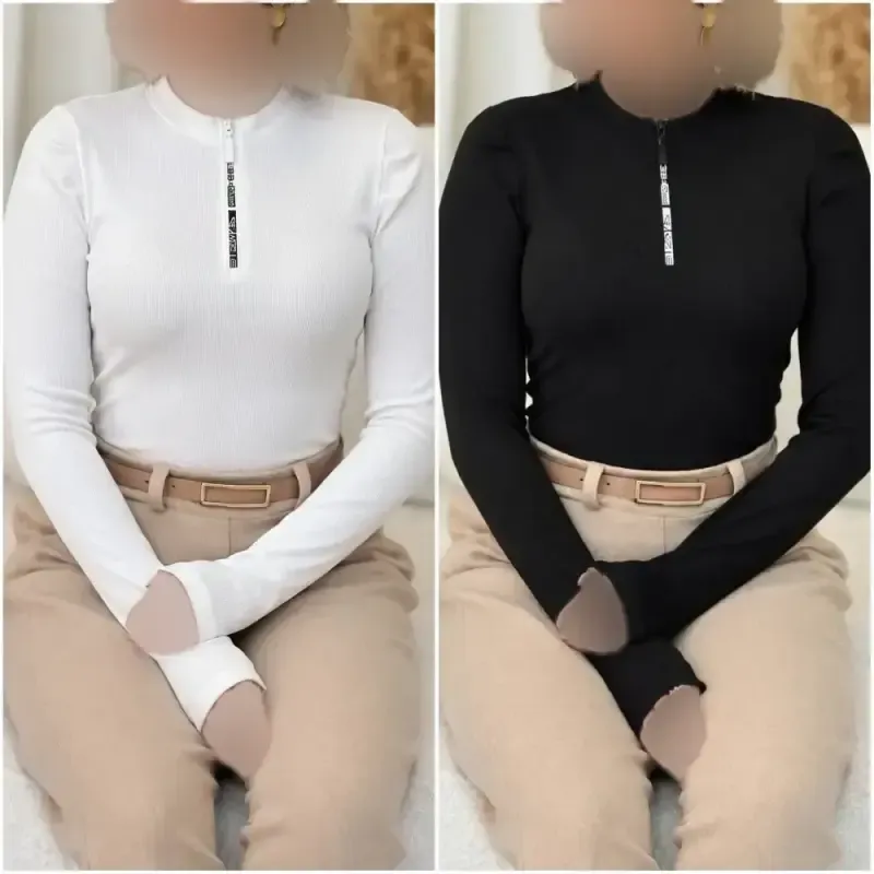 بلوز زنانه فانریپ فینگر دار سایدا رنگ مشکی و سفید فری سایز - تصویر 4