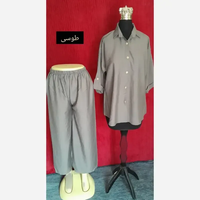 ست مانتو شلوار زنانه پارچه بابوس وارداتی سایز بزرگ - تصویر 3