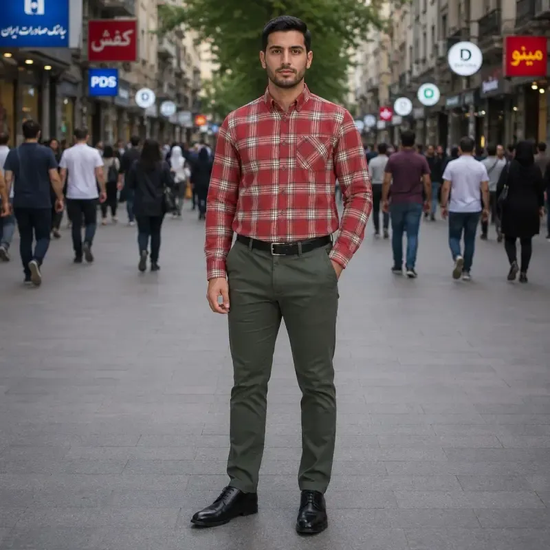 پیراهن آستین بلند مردانه نخی چهارخانه قواره آزاد جنس نخ پنبه - تصویر 7