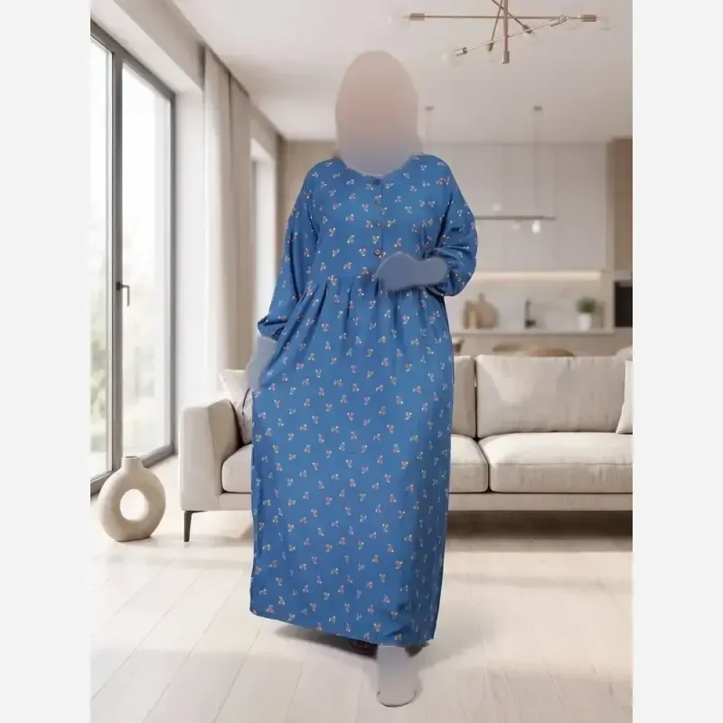 پیراهن گلدار جلو دکمه نخی سایز بزرگ - تصویر 2