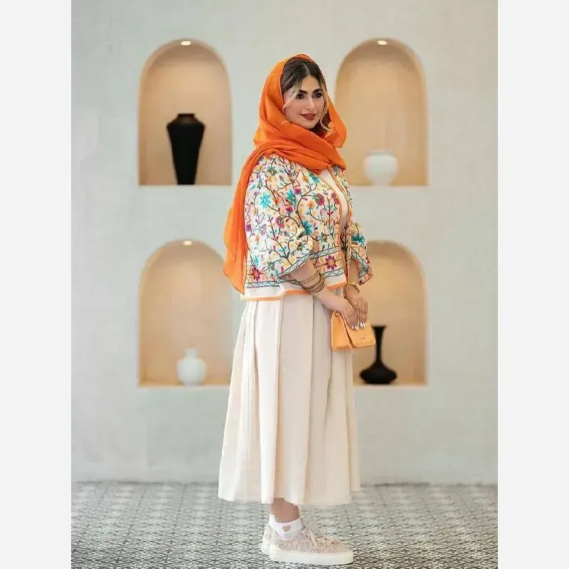 ست کت و دامن لینن فری سایز تا 48 تکرنگ - تصویر 10