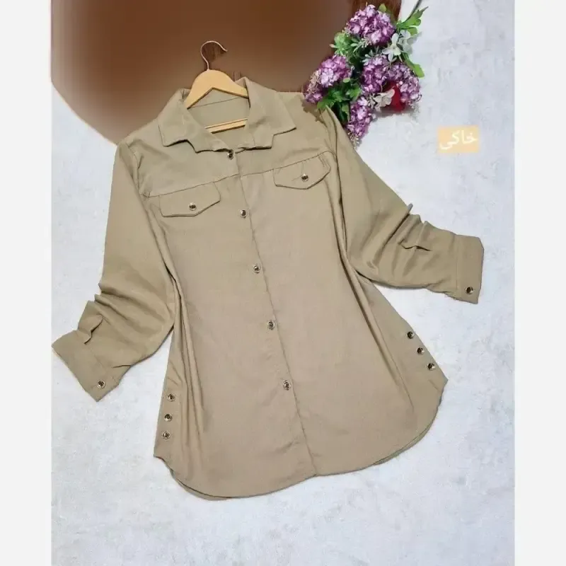 مانتو جین بغل دکمه رنگ خاکی فری سایز 38 تا 46 وارداتی - تصویر 2
