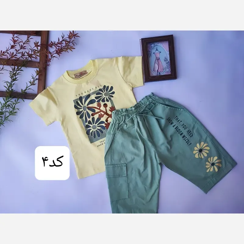 ست تیشرت و شلوارک دخترانه طرح گل دار باکیفیت و راحت - تصویر 5