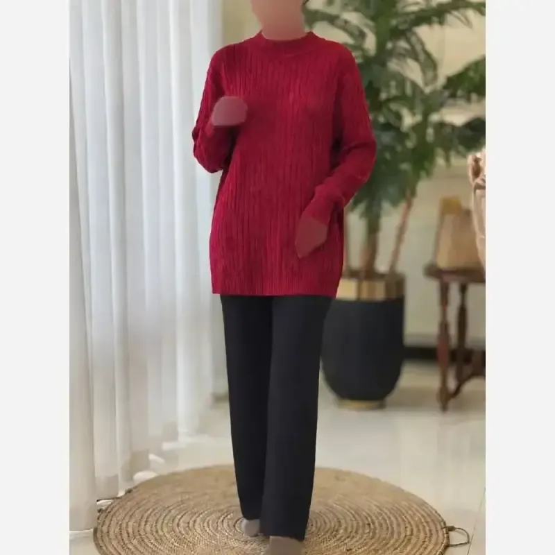پلیور بافت زنانه مدل گپ مارپیچی بلند فری سایز ریزبافت - تصویر 6