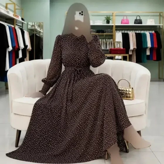 پیراهن بلند زنانه سانیا جنس بوگاتی اعلا فری سایز رنگ مشکی و قهوه ای