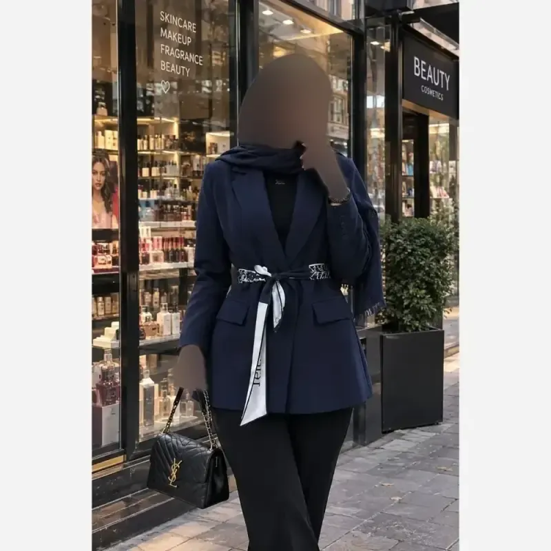 کت تک زنانه دوین جنس بزیاق با کمربند رنگبندی متنوع - تصویر 4