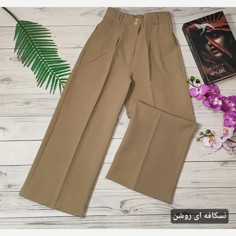 شلوار واید لگ کرپ دابل گرم بالا پشت کمر کش جیبدار سایز 38 تا 48 - تصویر 6