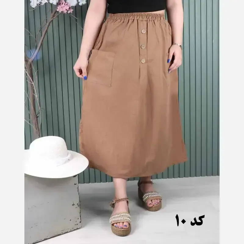 دامن لینن دو جیب فری سایز خنک تابستانی - تصویر 14