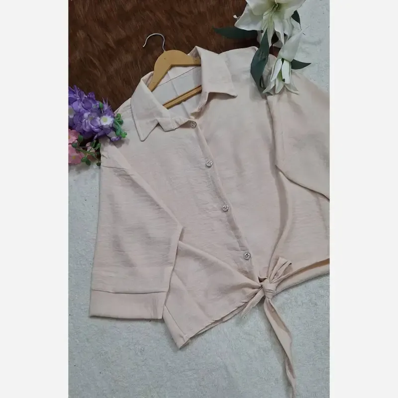 شومیز گره ای سوپر شانتون گرم بالا آستی پاکتی کیمونو فری سایز - تصویر 7