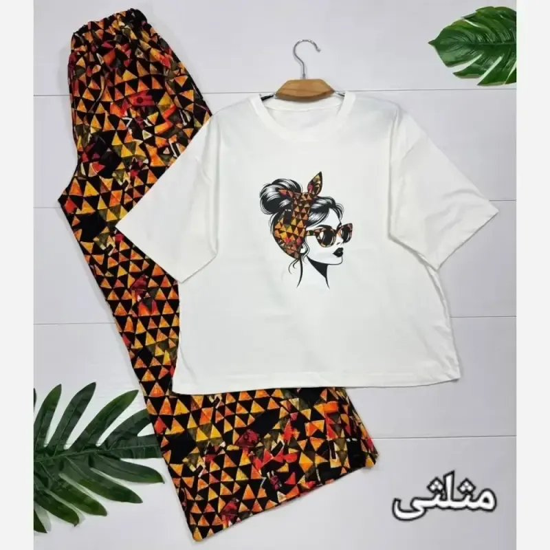 بلوز و شلوار زنانه مدل مرسده تیشرت پنبه شلوار الیزه سایز فری 38 تا 48 - تصویر 5