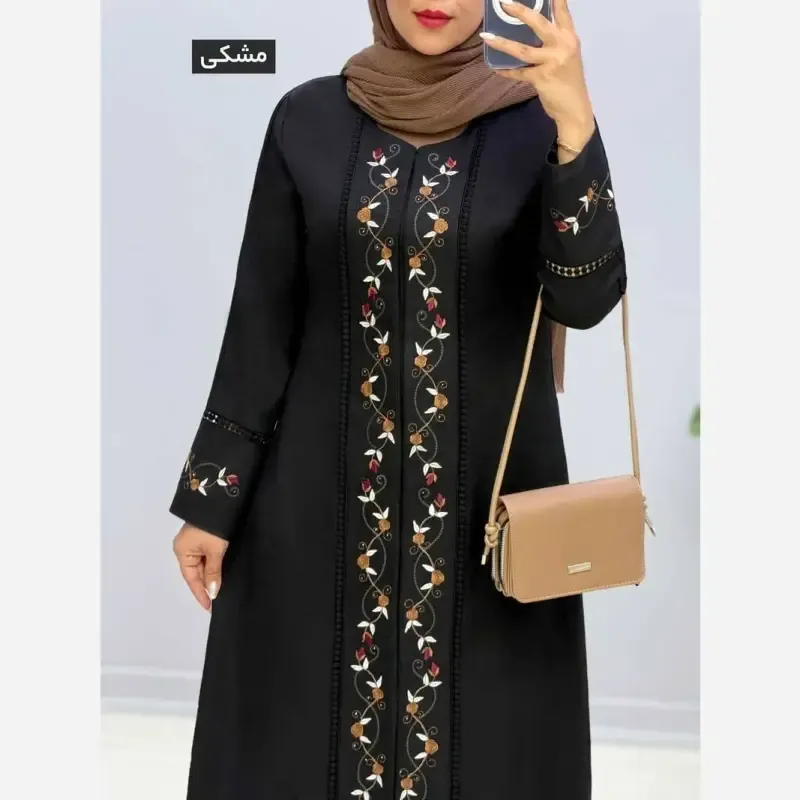 مانتو مزونی مدل دلوین جنس شانتون صوفیا جودن یقه گرد سایز بزرگ - تصویر 3