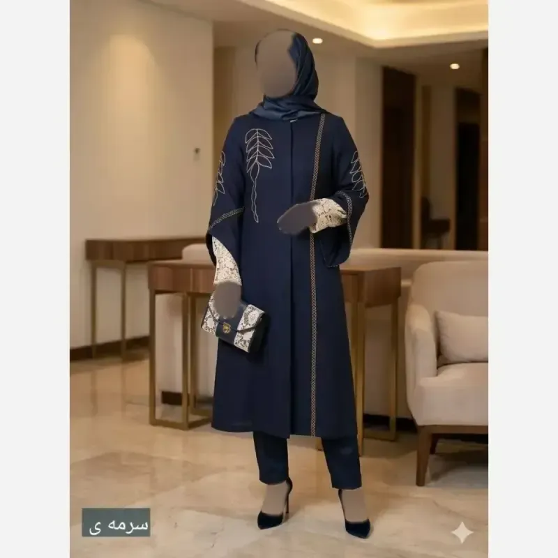 مانتو گلدوزی شده مدل رویسا پارچه شانتون اسلپ قد 109 سانت - تصویر 16