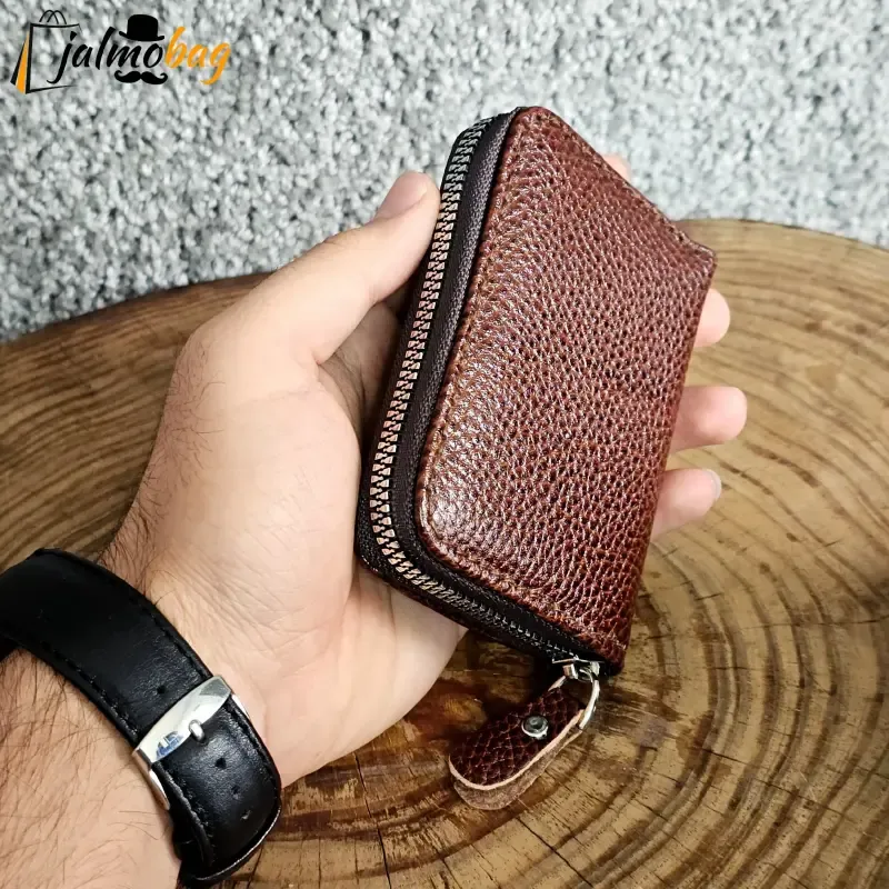جاکارتی زیپدار چرم طبیعی گاوی مناسب آقایان و خانمها ابعاد 11 در 7 سانتیمتر - تصویر 2