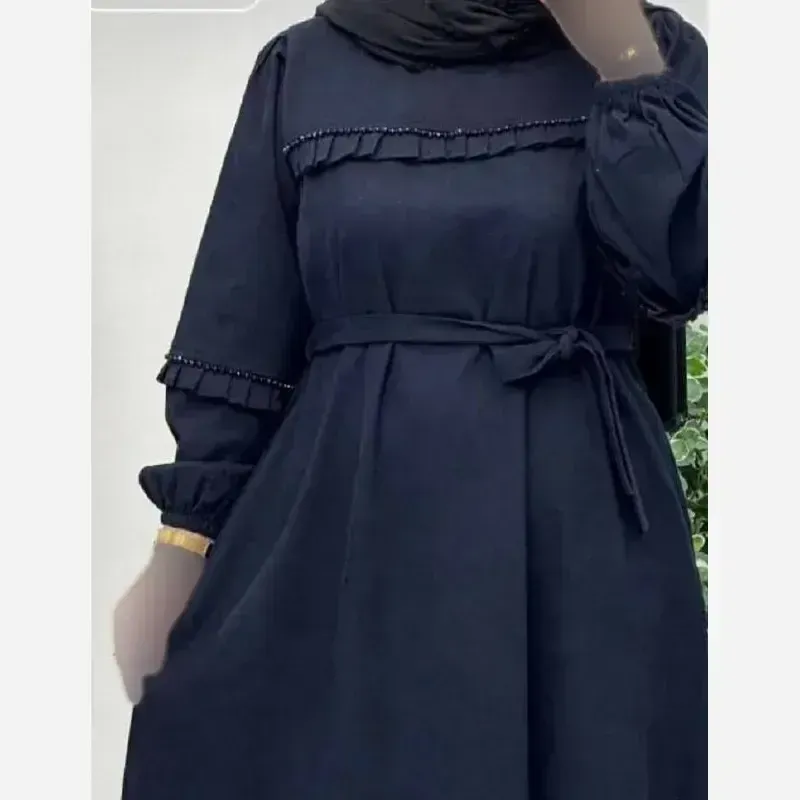 پیراهن بلند مخمل کبریتی ریز زنانه کمربندار سایز فری تا 48 - تصویر 3