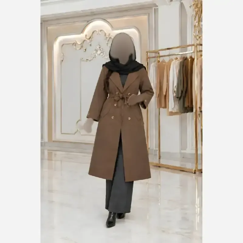 مانتو پاییزه سلین مخمل کبریتی ریز کمربنددار فری سایز - تصویر 5