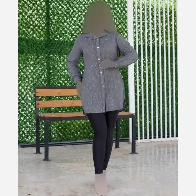 مانتو نخ پنبه لارج رنگ طوسی - تصویر 2