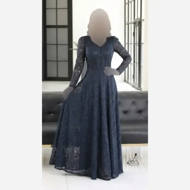 پیراهن مجلسی زنانه دانتل سنگدوزی شده مدل سارا رنگ مشکی و سبز سایز بزرگ - تصویر 8