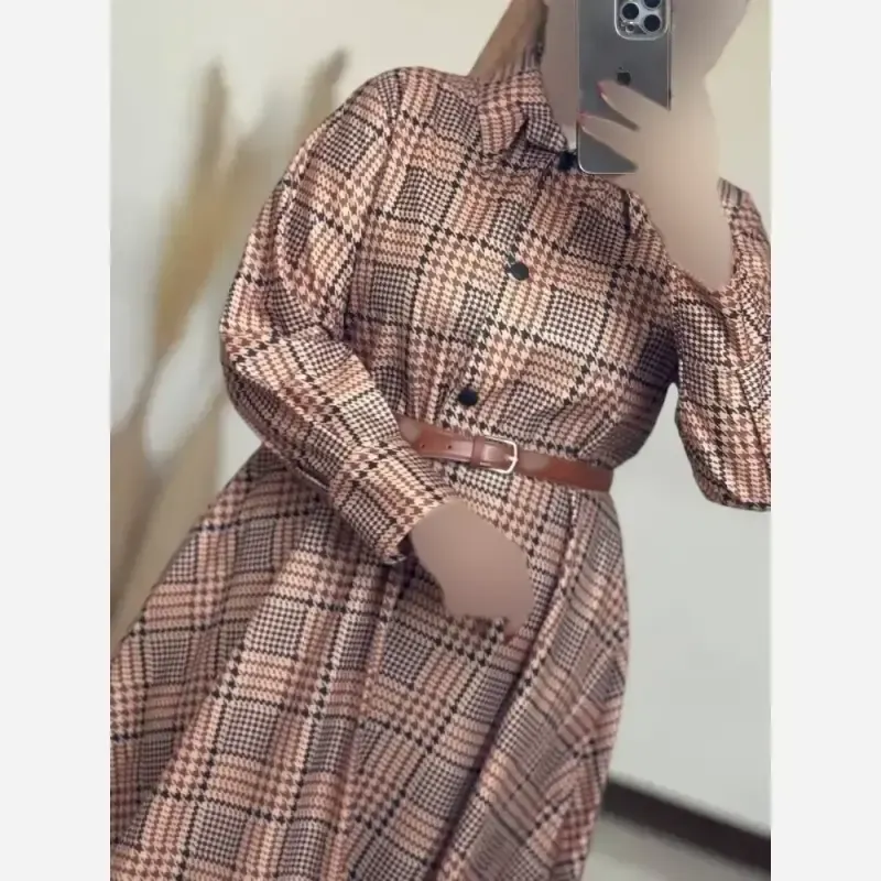پیراهن پاییزه مخمل موهر فری سایز جلو دکمه دار - تصویر 3