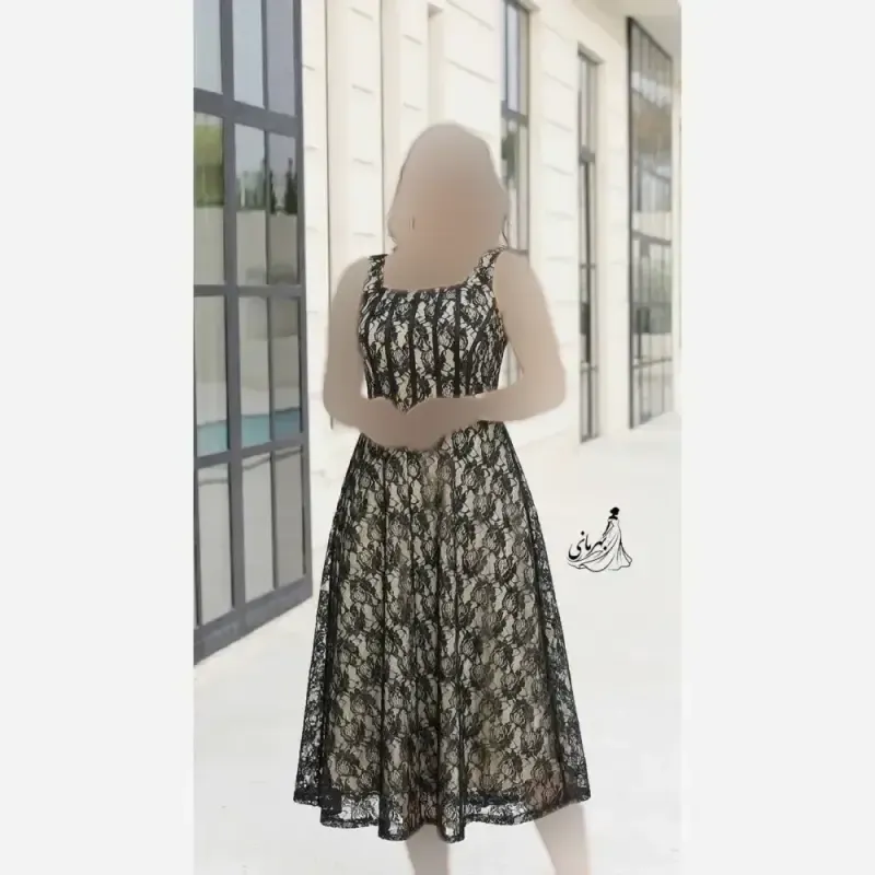 پیراهن مجلسی زنانه دانتل درجه یک فنردوزی شده کاپدار سلین