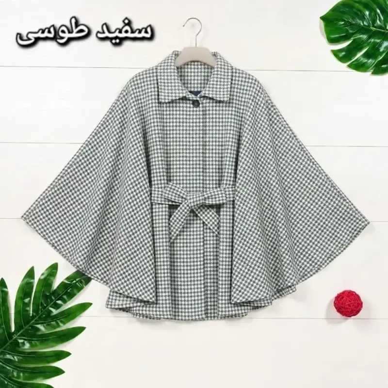 شنل آیلار توییت پشمی پیچازی فری سایز 38 تا 50 کمربنددار - تصویر 3