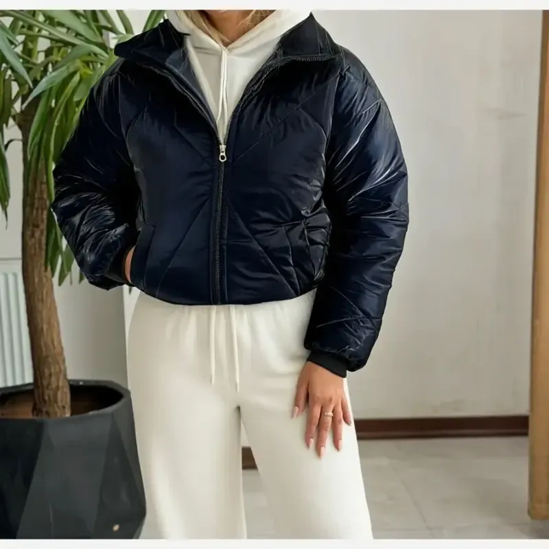 کاپشن سیلیکونی زنانه پشم شیشه گرم بالا سایز 38 تا 46 سرمه ای و مشکی - تصویر 7