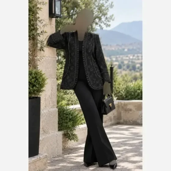 کت شلوار ژاکارد برجسته زنانه مدل ترنم