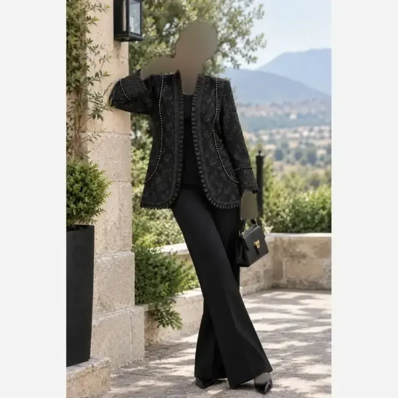 کت شلوار ژاکارد برجسته زنانه مدل ترنم