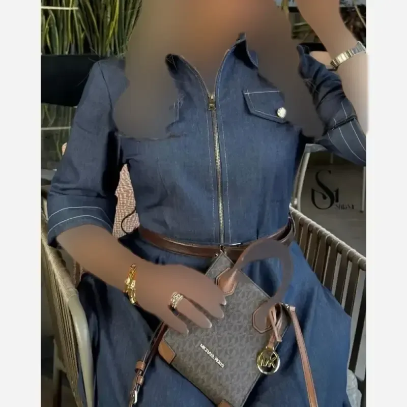 مانتو کفتان مدل لمیرا جنس جین کاغذی تنسل قد 130 سانتی متر - تصویر 2