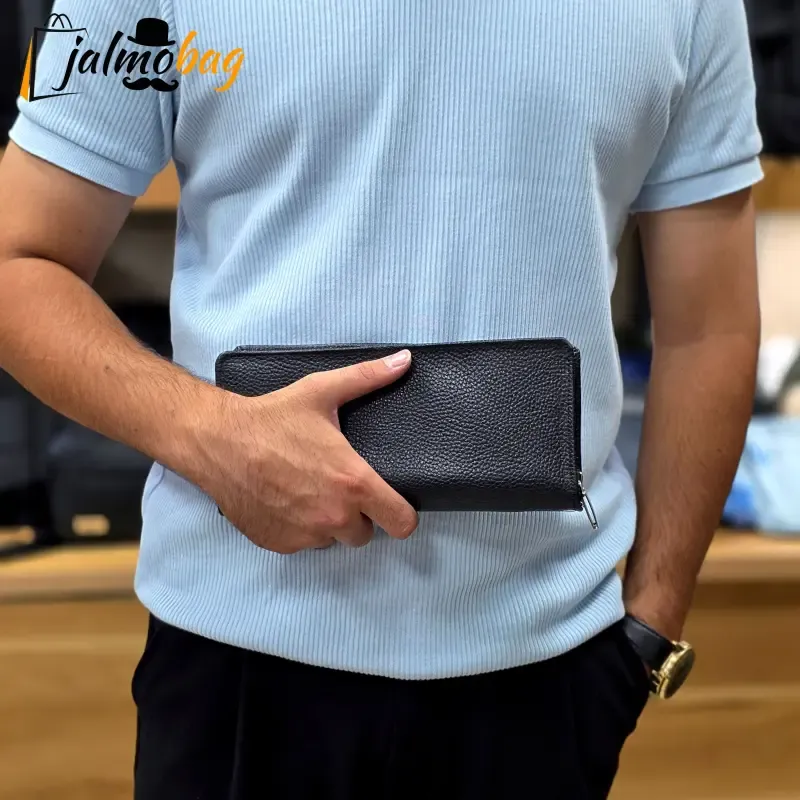 کیف دسته چک چرم طبیعی گاوی مردانه با جای کارت و موبایل - تصویر 7
