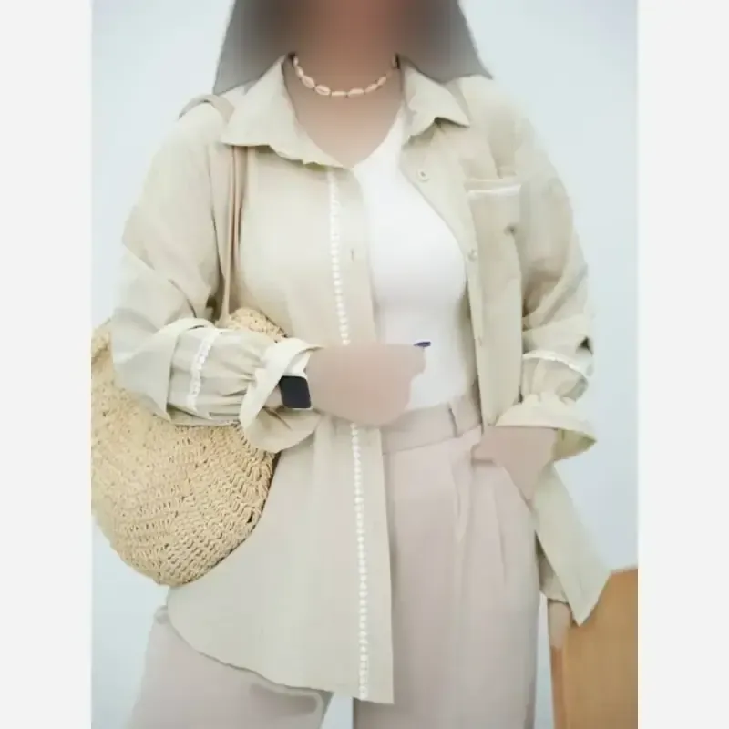 شومیز مانتویی خرج کار کنفی مدل دیارا جنس پارچه شانتون فری سایز - تصویر 9
