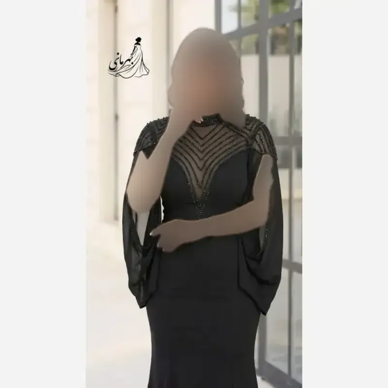 ماکسی مجلسی زنانه پارچه مازراتی سنگ کریستال دار قد 155 سایز 38 تا 50 رنگ مشکی و سورمه ای - تصویر 7